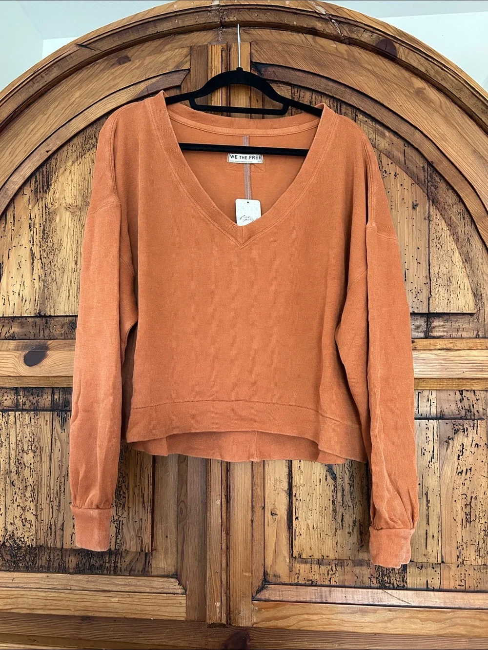 NWT Free People Comfort Zone V Neck Pullover Orange Fall Halloween Sweater Top